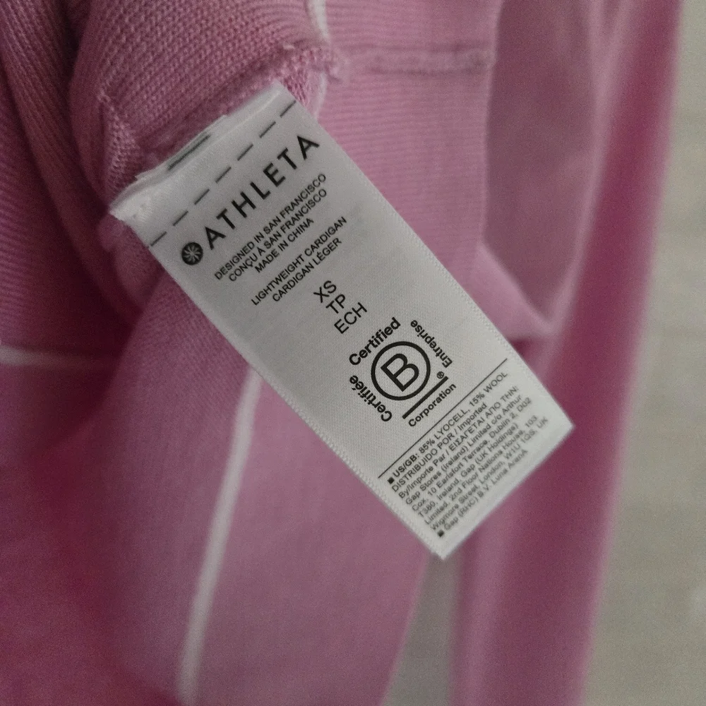 Athleta Lightweight Merino Wool Lyocell Button Cardigan Sweater Quartz Pink XS - Picture 6 of 8